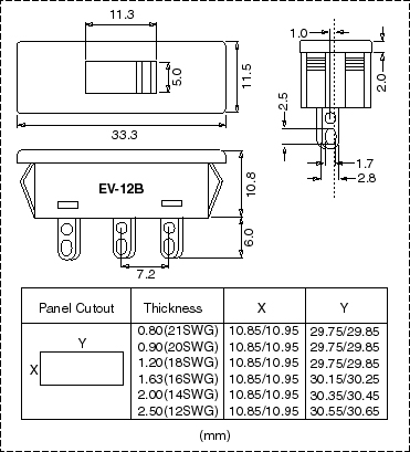 Voltage selector switch EV_12B dimension drawing