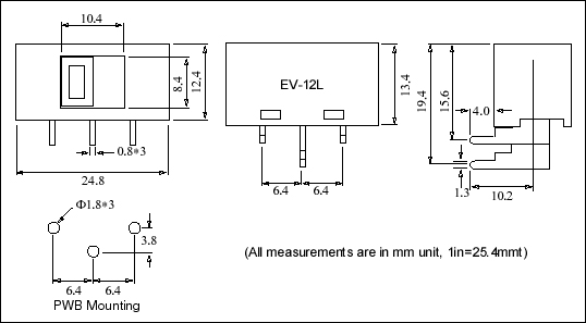 Voltage selector switch EV_12L dimension drawing